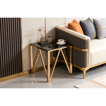 Mesa lateral de aço inoxidável que economiza espaço com tampo de vidro