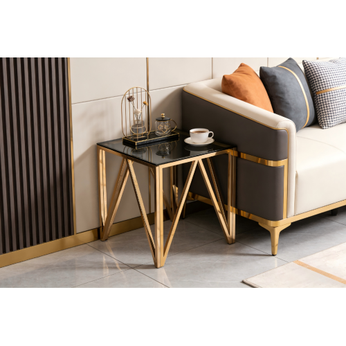 Mesa lateral de aço inoxidável que economiza espaço com tampo de vidro