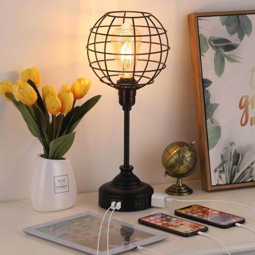 Small Desk Lamp with Vintage Metal Cage