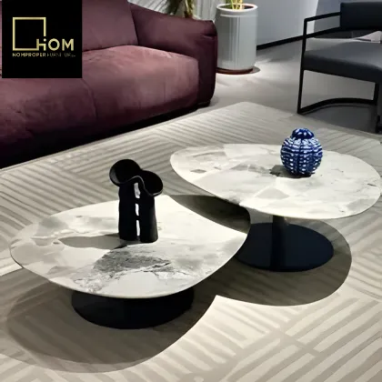 Imported Luxury Oreo Gray Irregular Marble Coffee Table
