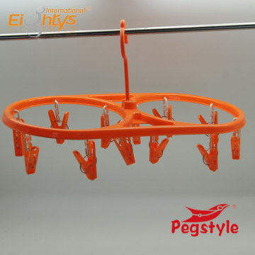 Double loop colorful plastic hanger with 14pegs