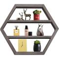  Beauty Storage Supplies Wood Hexagon Floating Shelf Nail Polish Organizer Manufactory