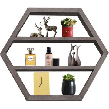 Wood Hexagon Floating Shelf Nail Polish Organizer