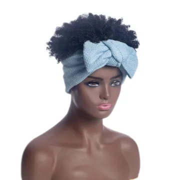 Aishili wholesale synthetic wrap turban hair short kinky afro curly knot scarf headband wig for black women
