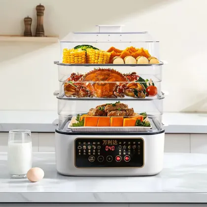 Latest 3-Layer Stainless Steel Multi-Function Electric Steamer with Hot Pot