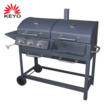 outdoor kitchen barbecue large gaz combo charcoal bbq grill gas ignition gas 3 burners grill with smoker