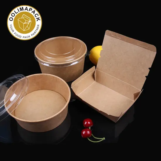 Clear Salad Packaging Containers: Transparent Take-Out Lunch Boxes and Round Paper Food Bowls for Salad