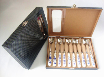 Black Stained Wooden Cutlery Box