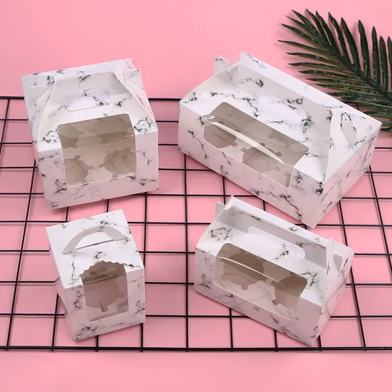 Marble pattern cupcake box design with handle