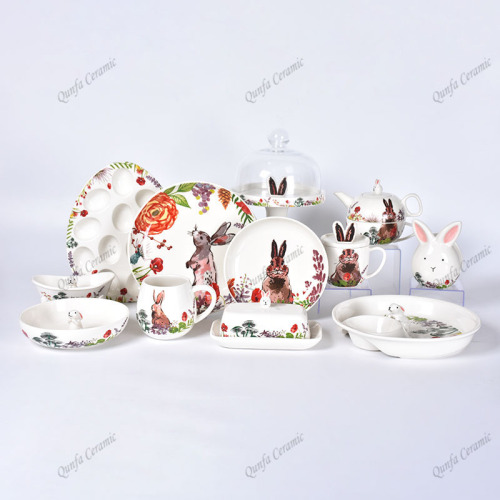 Easter Bunny Cute Animal White Children Ceramic Dinnerware