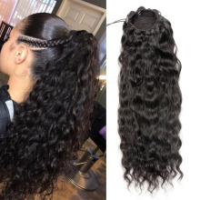 Aliballad Water Wave Drawstring Ponytail Human Hair Brazilian With Afro Clip In Extensions 4 Combs Remy Natural Wavy Ponytail