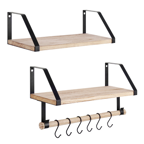 2 Pack Rustic Wood Wall Mounted Storage Shelf