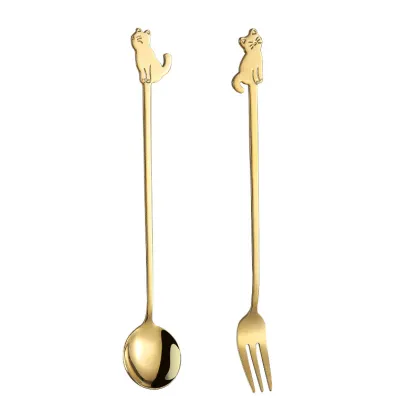 Cute Stainless Steel Silver Gold Dessert Spoon Set