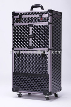 BLACK DIAMOND PATTERN PVC HAIRDRESSING BEAUTY CASE WITH WHEELS