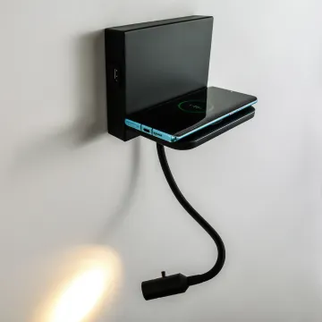 Modern Adjustable LED Wall Light with Wireless USB Charging for Bedrooms