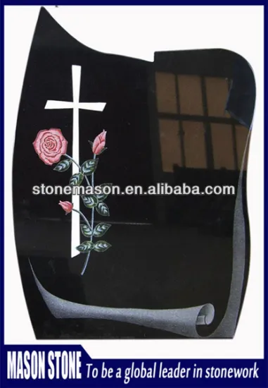 Scroll design granite jet black monument