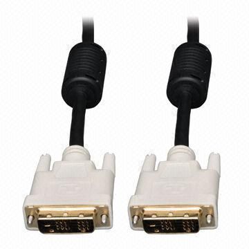 DVI male to male gold-plated cable with two ferrites, white connector color