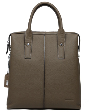 Khaki Cowhide Leather Shoulder Men Briefcase
