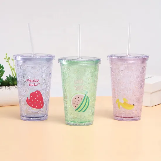 Creative Summer Ice Cup: Stylish Double Straw Plastic Cup for Fresh Juices, Cold Drinks & Water