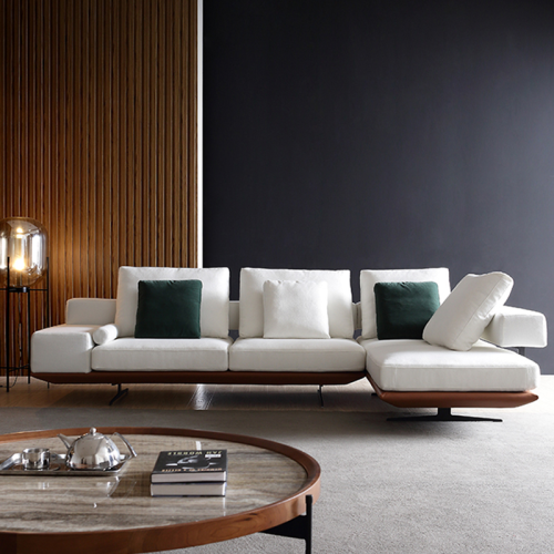 Perabot ruang tamu mewah ringan gaya Itali sofa ladang kayu pepejal sofa modular berbentuk L set perabot rumah moden