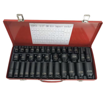 Comprehensive 35-Piece Car Repair Tool Kit including 1/2\" Square Drive Wrenches, Deep Impact Sockets, 12.5mm Jackhammer Hexagonal Socket Bits