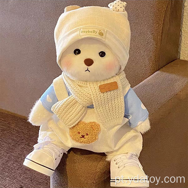 Boneca de urso branco de pelúcia fofo