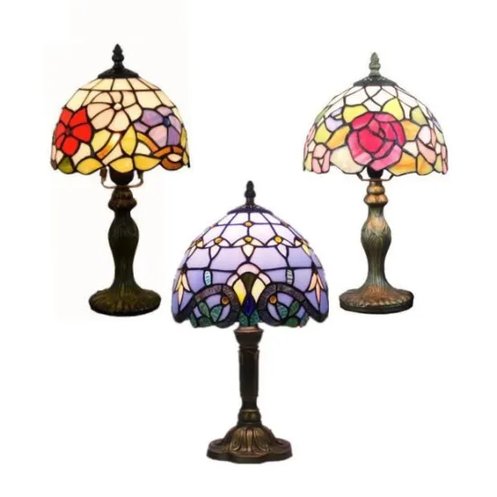 Vintage Tiffany-style Stained Glass Bedside Lamp with Metal Base for Home Decor
