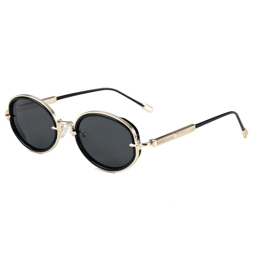 Unisex Oval Sunglasses with Textured Metal Temples