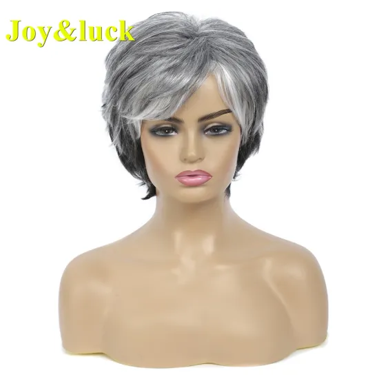 Wholesale Wigs African Wigs Black Women Grandma Ladies Hair Party Black Ombre Grey Natural Straight Short Synthetic Hair Wigs