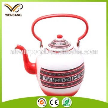 White ceramic custom printed enamel metal tea kettle