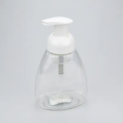 wholesale 200ml 300ml triangle shape plastic pet material hand wash soap liquid foaming cleanser face wash soap bottle