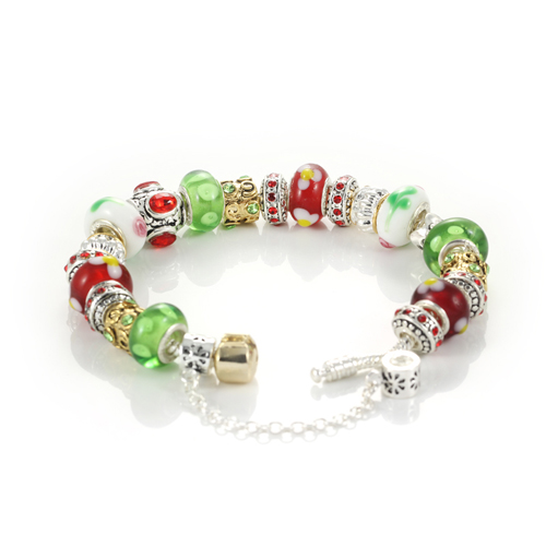 Valentine gifts European Silver Green & Red Charm Beaded Bracelets Jewelry (GQ21)
