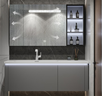 White Modern Solid Wood Bathroom Vanity with Stainless Steel Hinges and Mirror Cabinet
