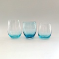 mouth blown blue goblet glass stemless wine cup