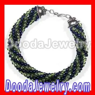 Crocheted Bead Bracelet Made Of Green &amp; Black Seed Beads Wholesale 