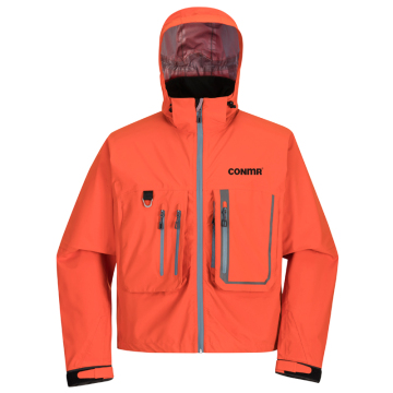 OEM Factory Orange Waterproof Jacket with Taped Seams for Sailing and Fishing