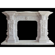 Hand Carved White Marble Mantel Floral Reliefs Artisan