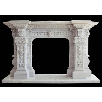 Hand Carved White Marble Mantel Floral Reliefs Artisan