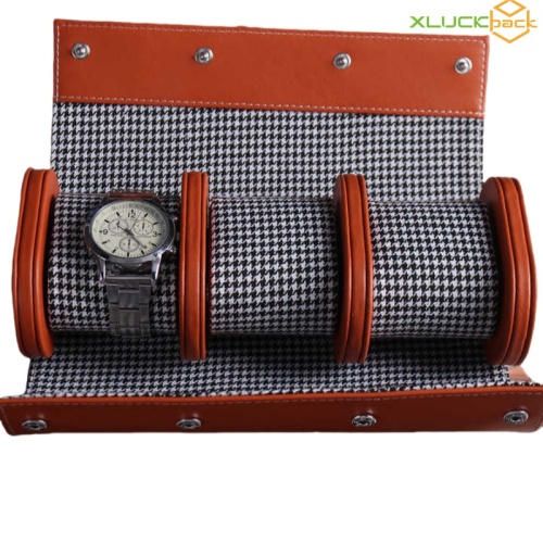 Unique Houndstooth Watch Organizer for Men's Napa Leather