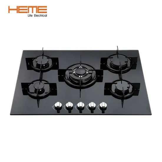 Home Kitchen 5 Burner Tempered Glass Gas Cooktop with Auto Ignition