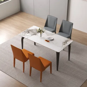 WESOME White Marble Dining Table with Modern Metal Legs