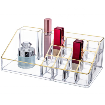 Golden Edged Acrylic Makeup Organizer: Perfect for Storing Brushes, Pencils, Lipsticks & Jewelry on Your Desk