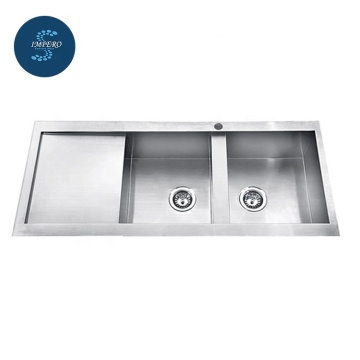 Australia Hand-Made Professional Countertop Double Bowl Kitchen Sink with Waste Drain