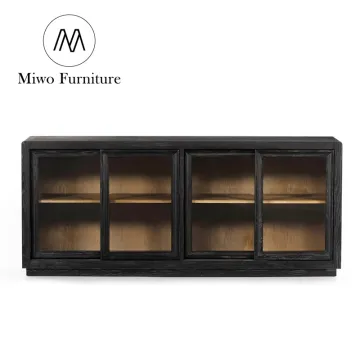 Custom Modern Solid Wood Locker Black Cupboard with Glass Door for Dining, Living, and Kitchen