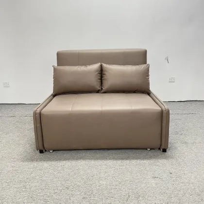 Twin Seats Leather Sofa Bed with Storage Box and No Armrest