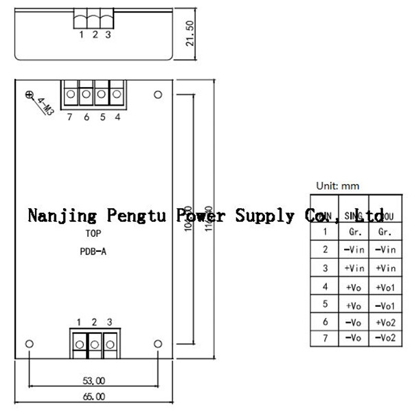 Mechanical Size PDB-A Series 30-100W DC DC Converter