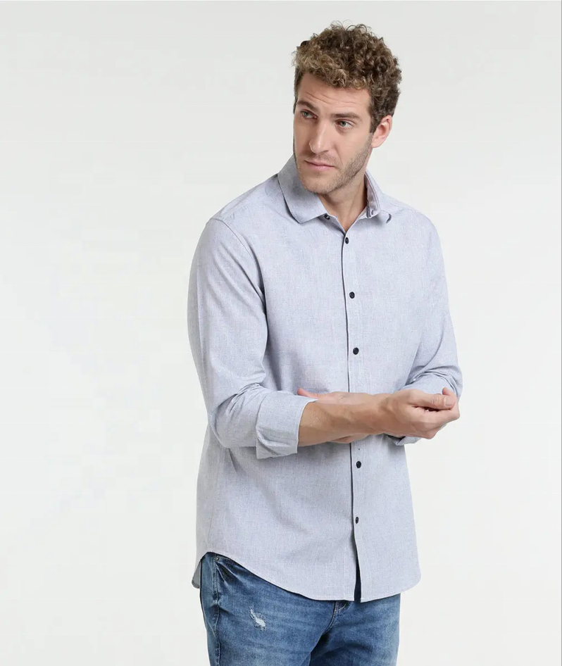 Camisas masculinas de manga comprida 100% algodão causal causal personalizado