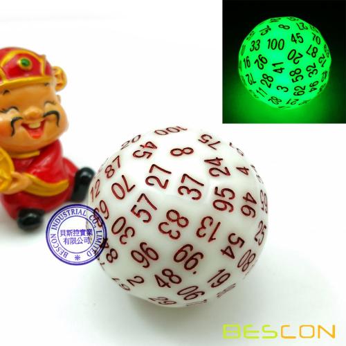 Bescon Super Jade Glow en Dark Polyhedral Dice 100 lados, Luminoso D100 muere, 100 Sided Cube, Glowing D100 Game Dice