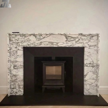Modern Louis XVI Style Hand Carved Carrara Marble Fireplace