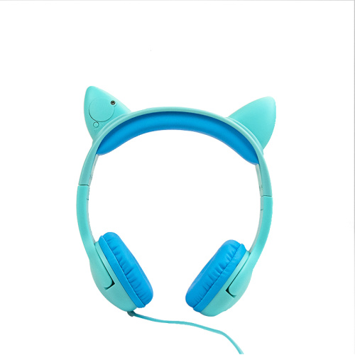 Headphone Telinga Kucing Berkabel Lampu Menyala untuk Anak-Anak
